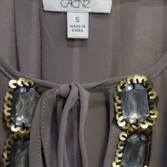 Cache grey cold shoulder‎ jewled blouse - Picture 3 of 6